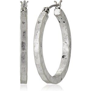 Women's  Silver Tone Small Hammered Round Hoop Earrings